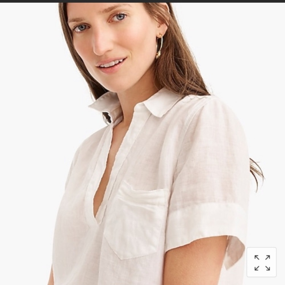 J Crew Short Sleeve Popover Beauchamps Linen Top white relaxed fit sz small